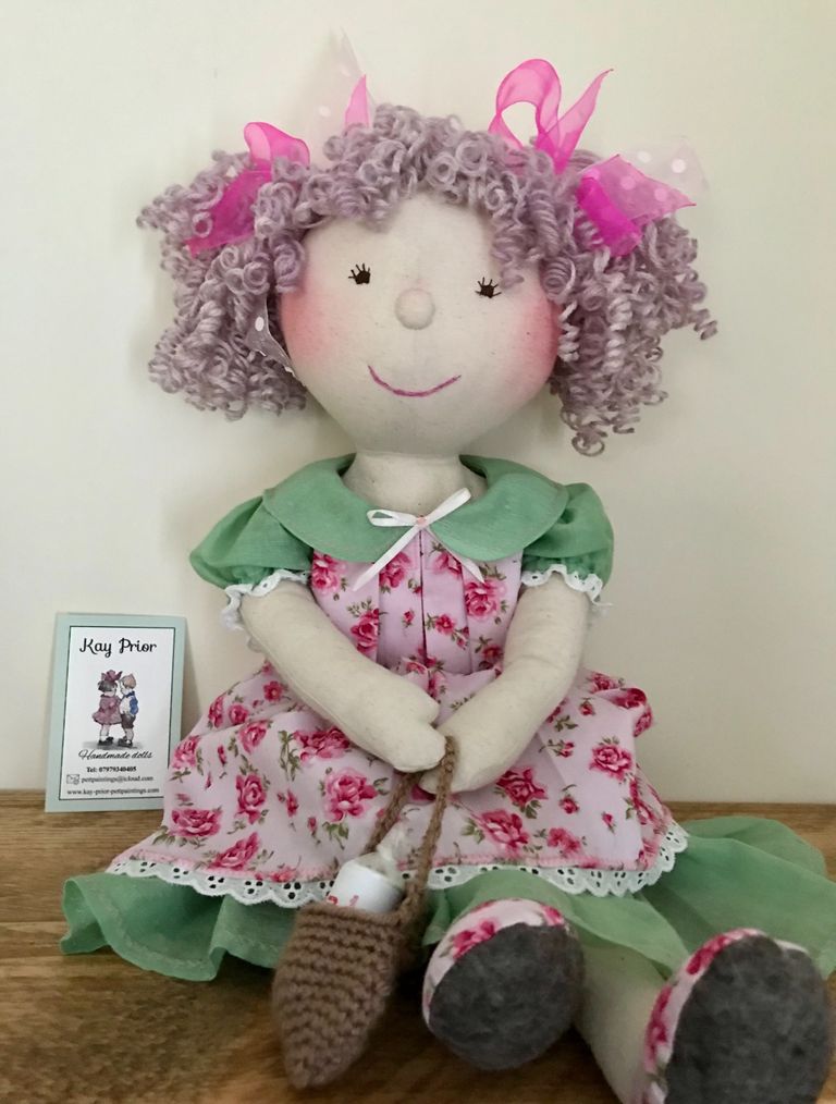 Handmade cloth doll made by Kay Prior